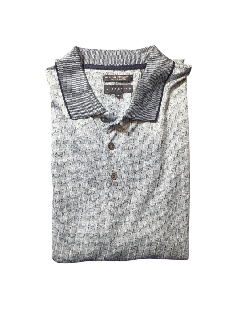 ​Siegfried Men’s Size L Polo Shirt - Gray/Blue Textured Knit - Mercerized Cotton